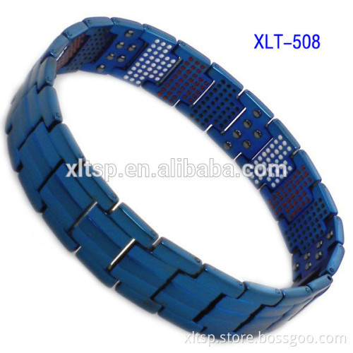 Unique design blue color many 4 in 1 bio magnetic titanium braclet for men
